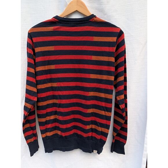 Bench Mens Stagger Print Crewneck Sweatshirt Sz M Orange Red Navy Preppy - Picture 3 of 8